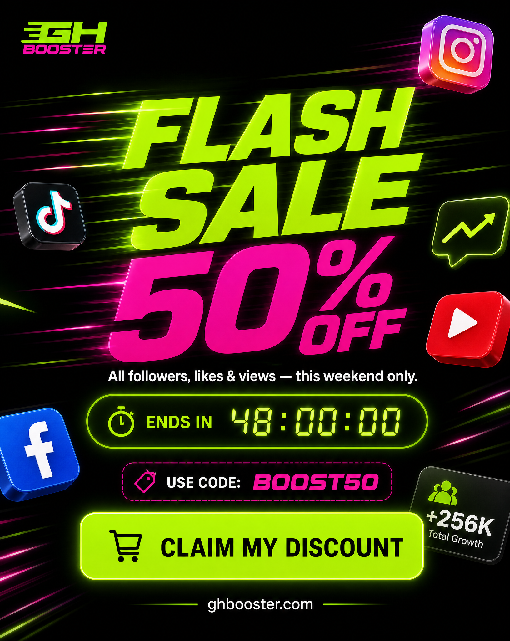 GhBooster Weekend Flash Sale 50% OFF Banner